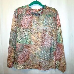 New World Market Sheer Pastel  Long Sleeve Blouse. Size Sm